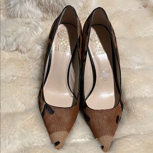 Vince Camuto Tan and Black Animal Print Heels